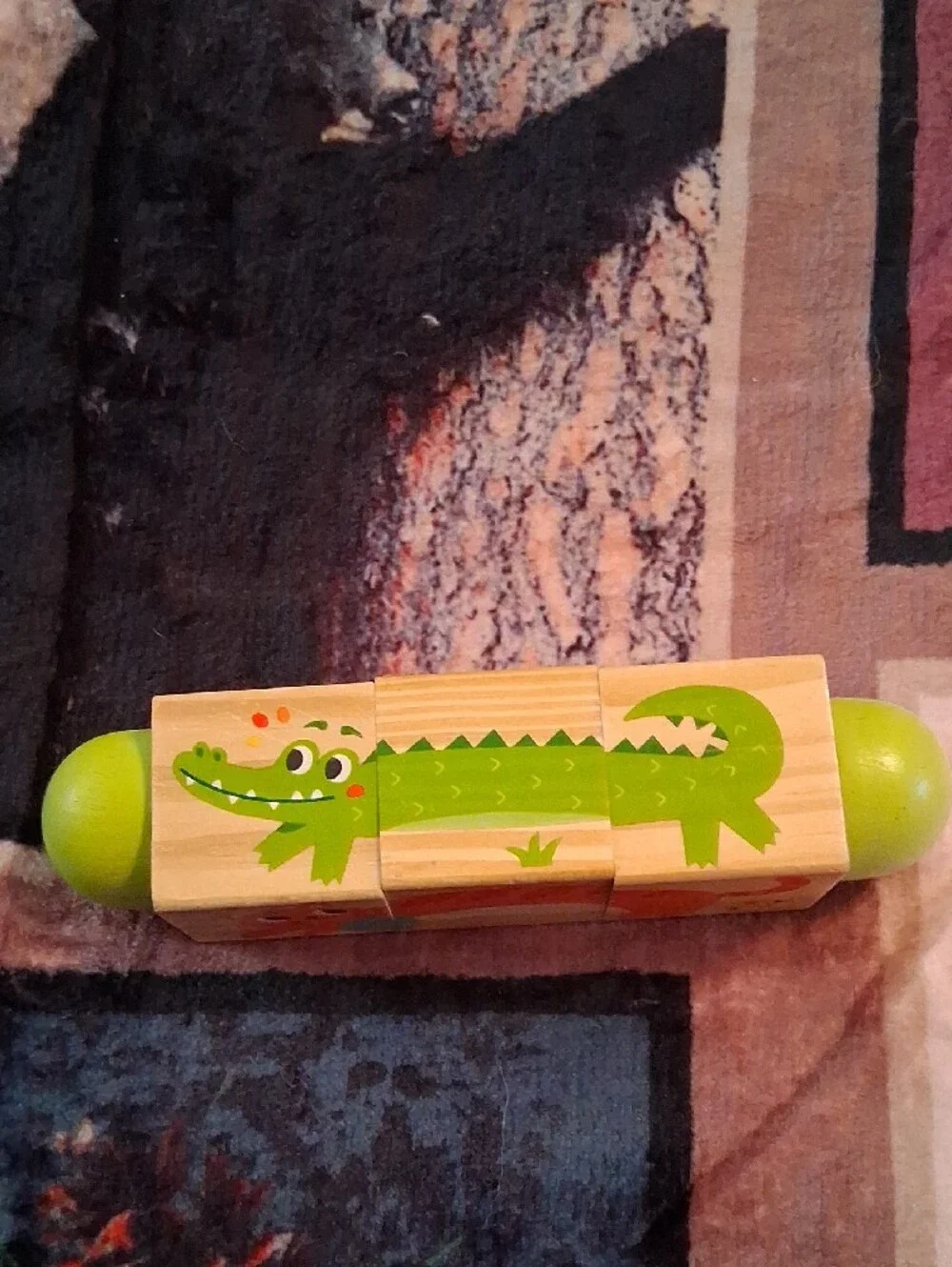 Wooden Cat Puzzle Roll Toy - Orange Cat with Green Ends
